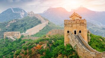 Great Wall of China with scenic mountain backdrop