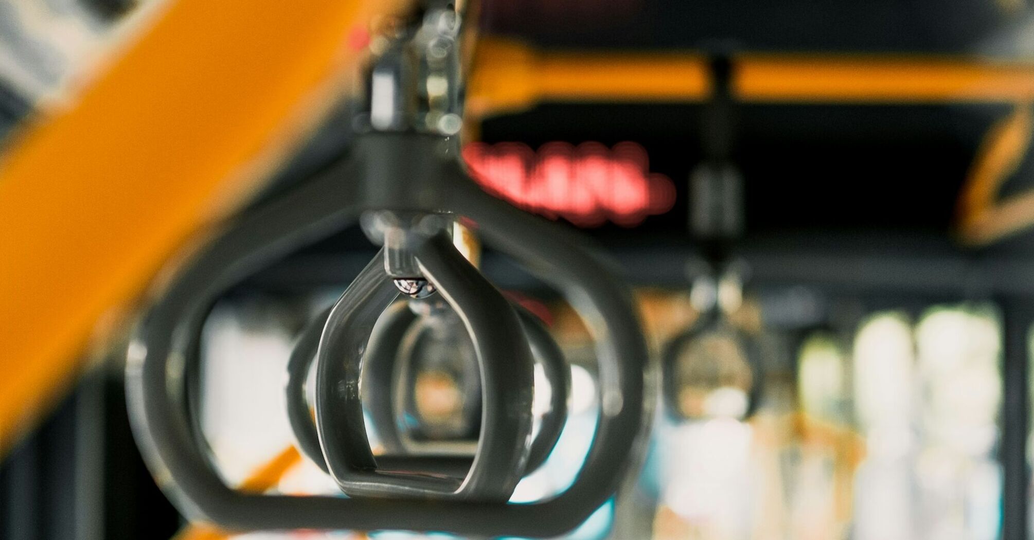 Close-up of handrails on a bus