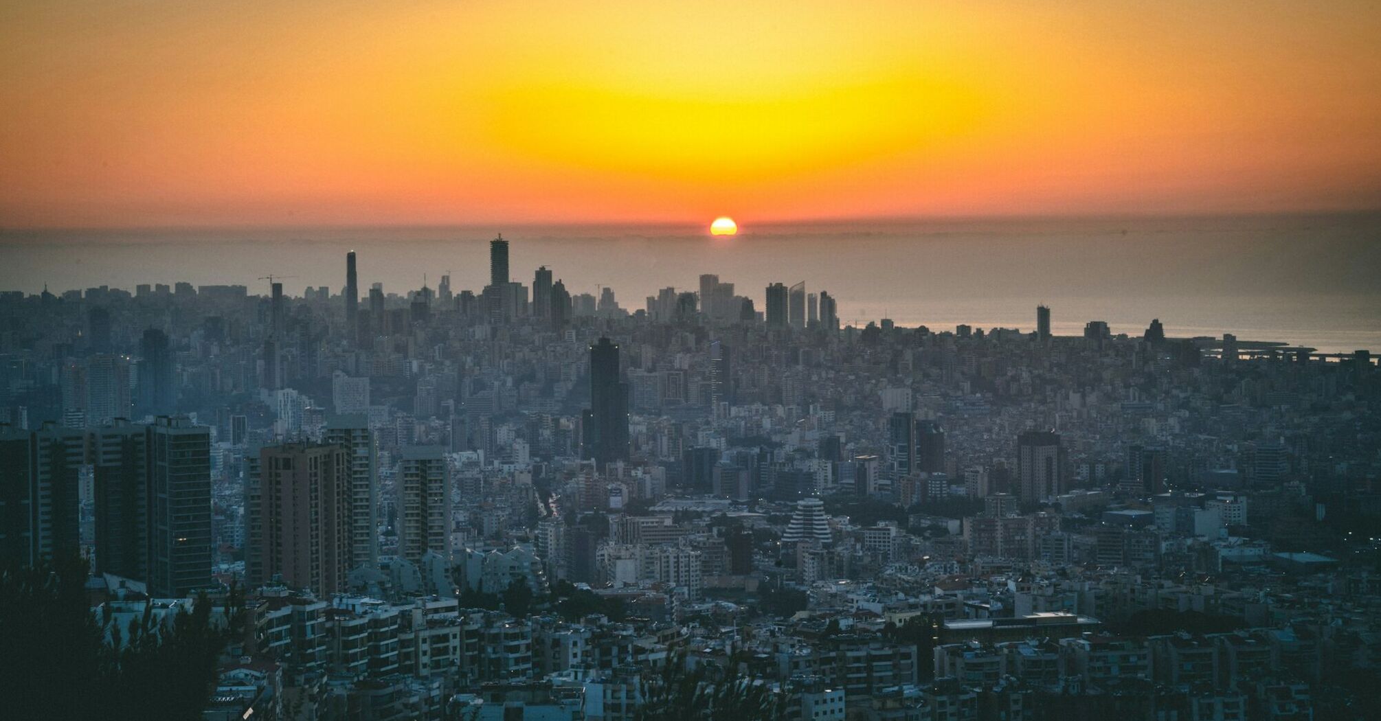 Sunset over Beirut skyline, Lebanon