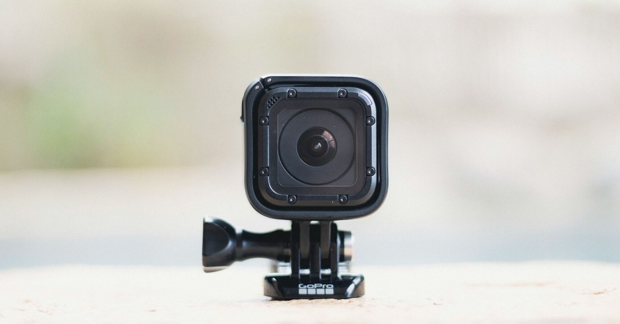 Close-up of a small GoPro camera