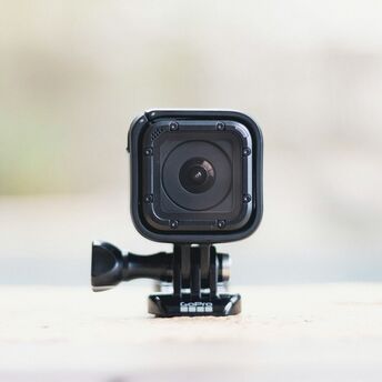 Close-up of a small GoPro camera
