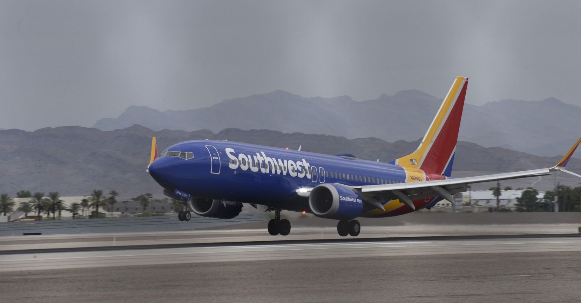 Southwest Airlines plane landing on a runway