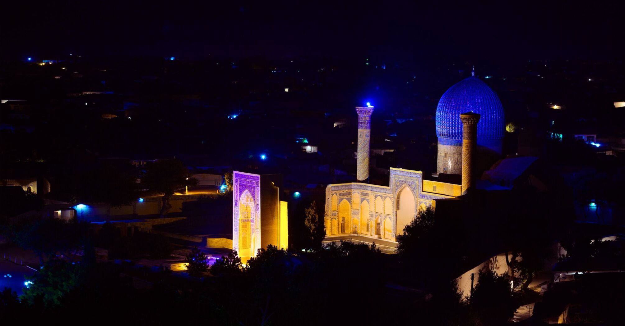 Night illumination of Gur-e-Amir Mausoleum in Samarkand