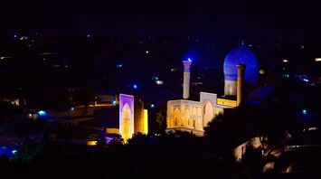 Night illumination of Gur-e-Amir Mausoleum in Samarkand