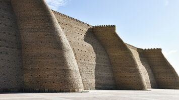 Massive fortified walls of Ark Fortress in Bukhara, Uzbekistan