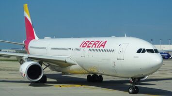 Iberia airplane preparing for takeoff at the airport