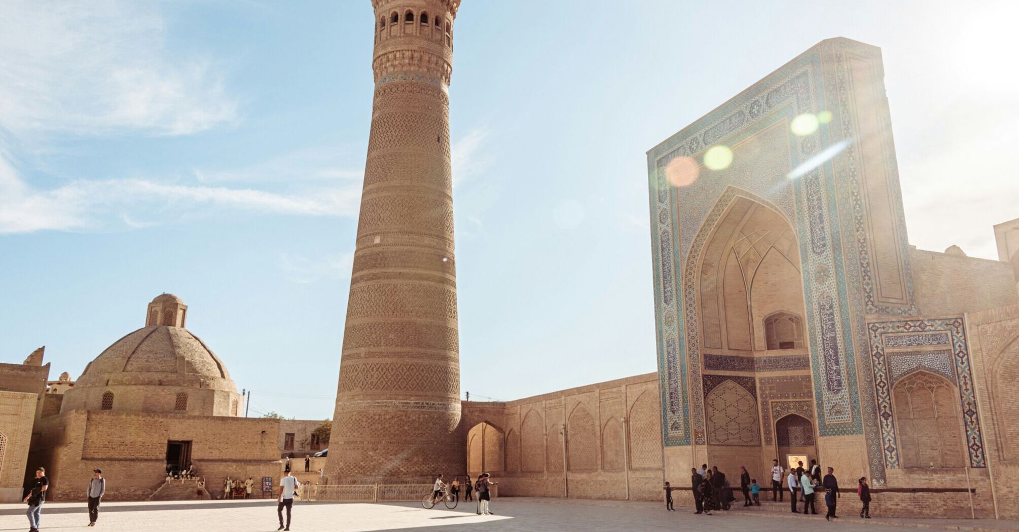 Kalyan Minaret and surrounding historical buildings in Bukhara, Uzbekistan