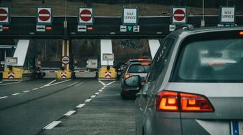 Cars waiting in line at an Austrian toll station