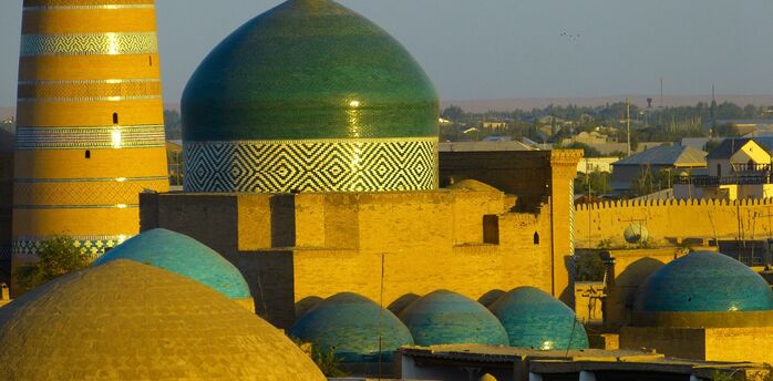 Domes and minarets in the skyline of Khiva, Uzbekistan