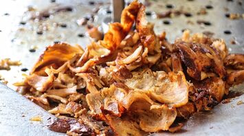 Slices of cooked doner kebab meat