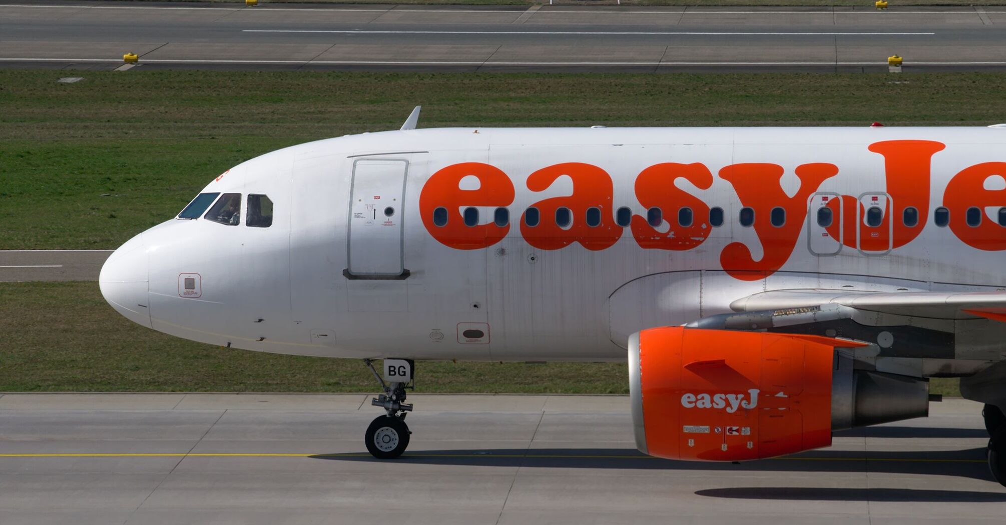 EasyJet plane on the runway before takeoff