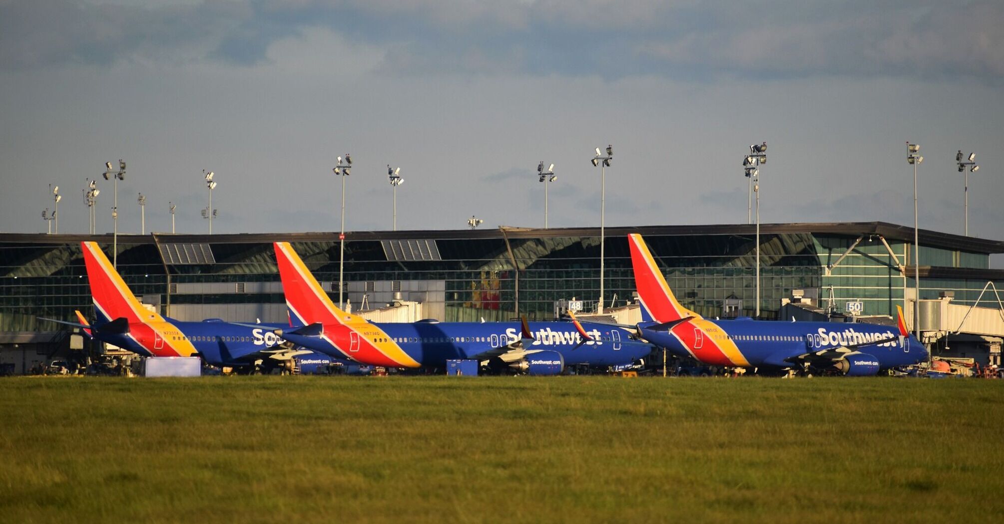 Southwest Airlines planes parked at the airport gate