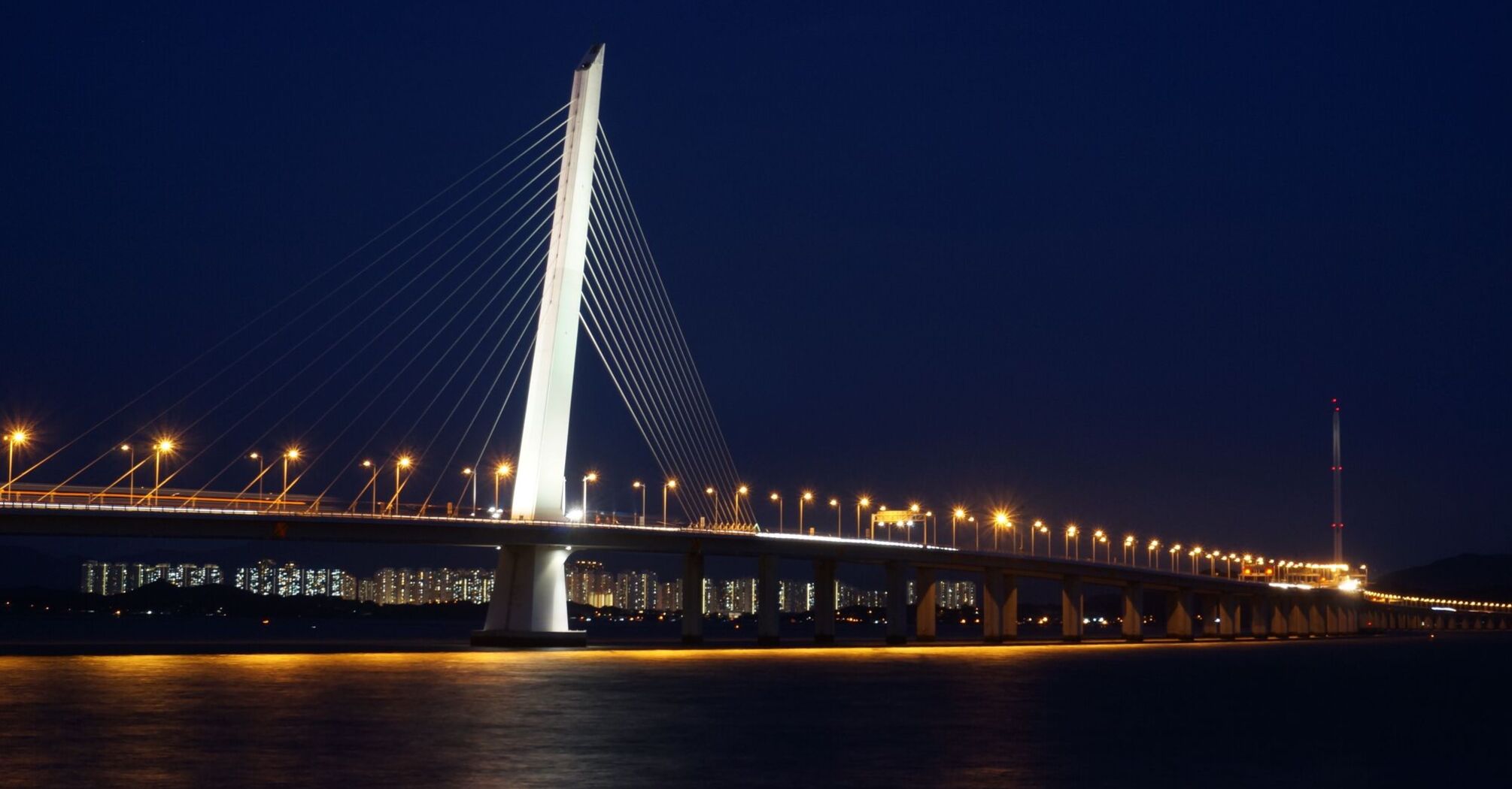 Shenzhen Bay Bridge illuminated at night