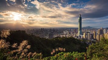 Taipei city skyline with Taipei 101 at sunset
