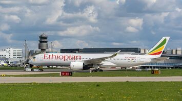 Ethiopian Airlines plane on the runway at an airport