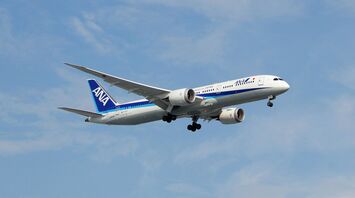 ANA plane flying in a clear blue sky