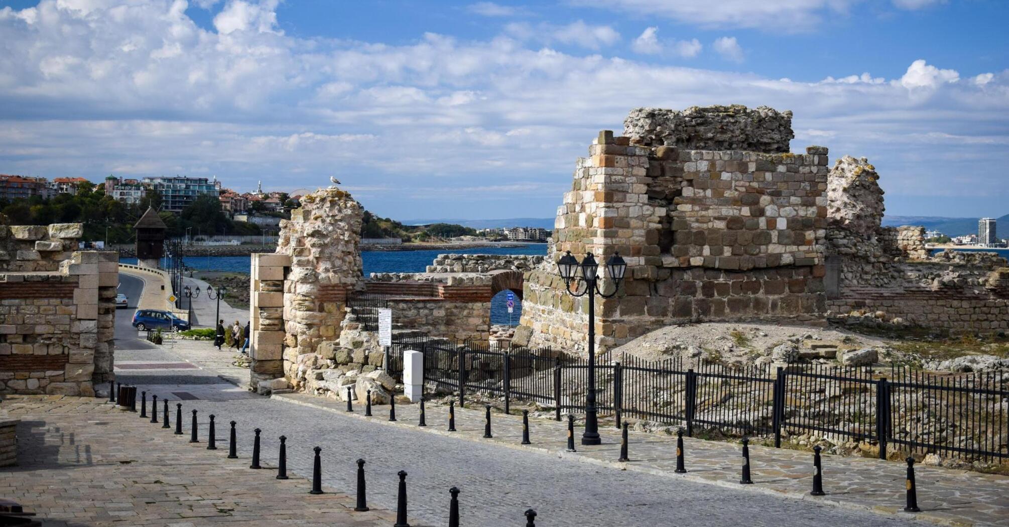 Ancient ruins and modern architecture along Sozopol's scenic coastline