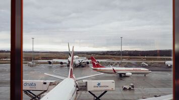 a view of an airport from a window