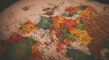 A detailed globe showing Europe with country names clearly marked, highlighting locations in Central and Eastern Europe