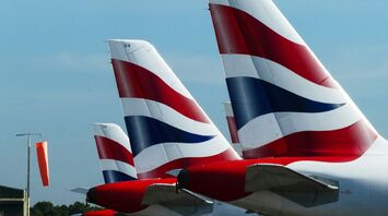 Tail fins of airplanes featuring UK flag design