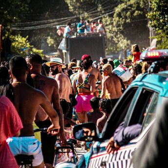 Crowd celebrating Carnaval in Brazil with music and street parties