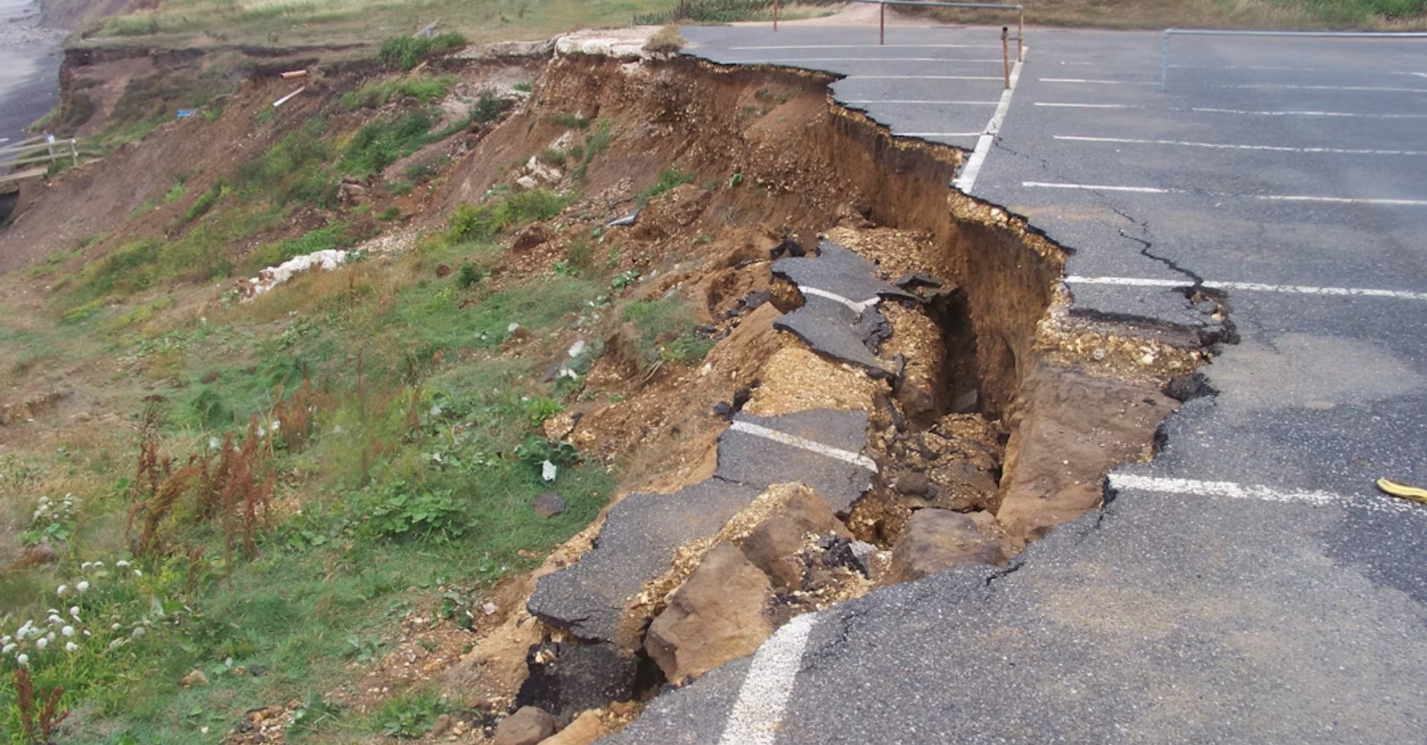 Collapsed road after earthquake damage near the coast