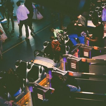 Passengers waiting at an airport check-in area