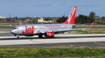 Jet2.com aircraft taxiing on the runway at an airport