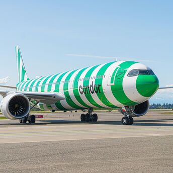 Condor aircraft on the runway before departure from Zurich Airport