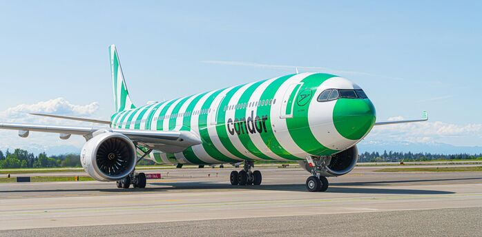 Condor aircraft on the runway before departure from Zurich Airport