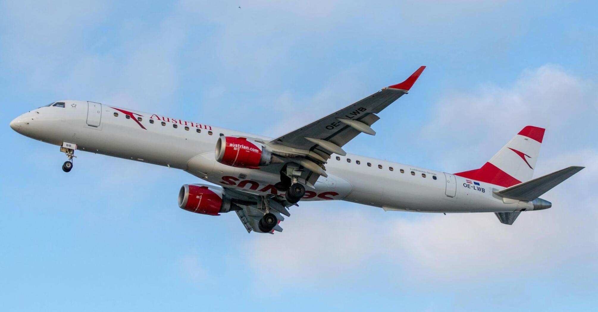 Austrian Airlines aircraft approaching for landing