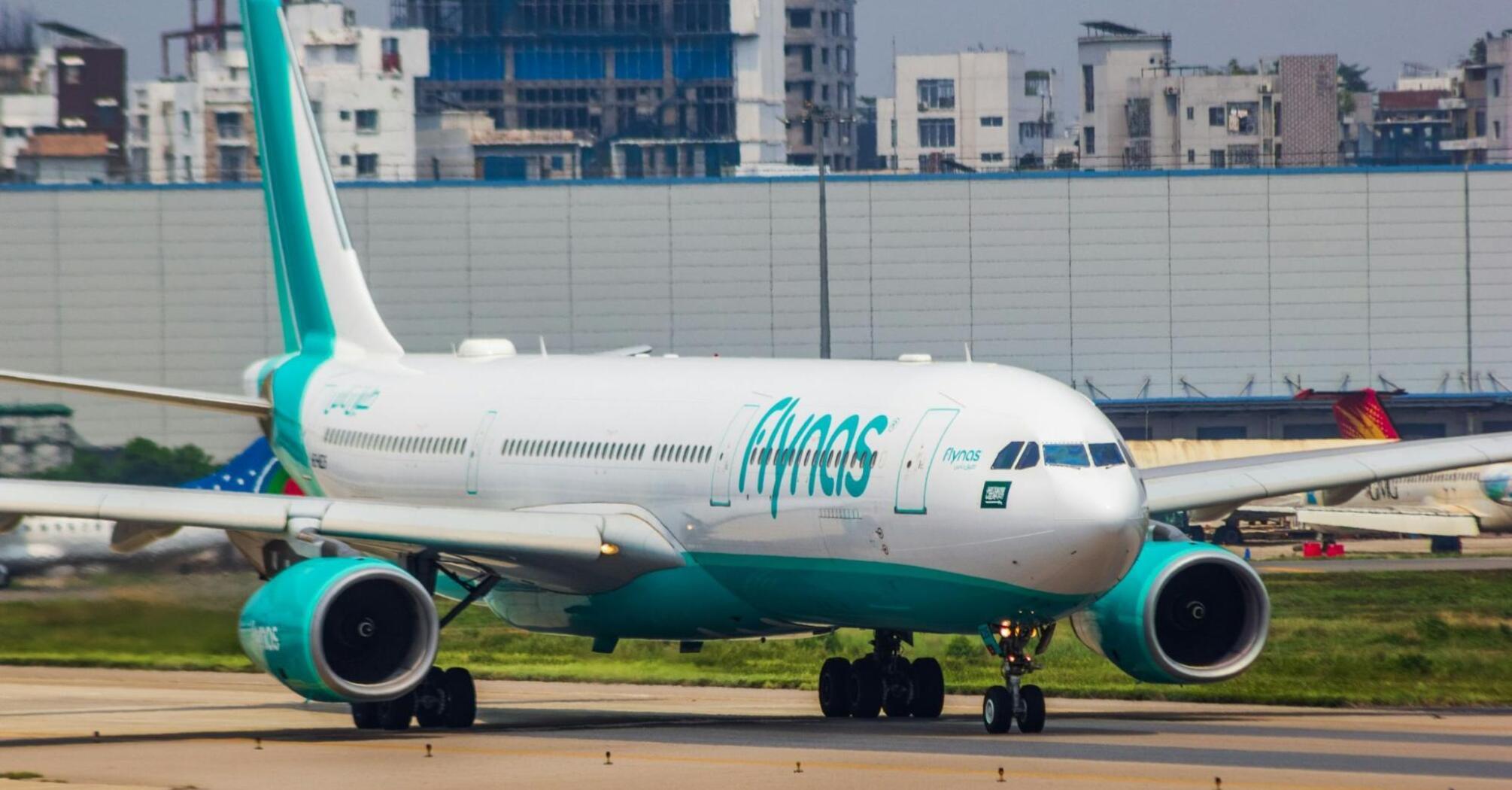 Flynas Airbus A330 taxiing on runway at airport