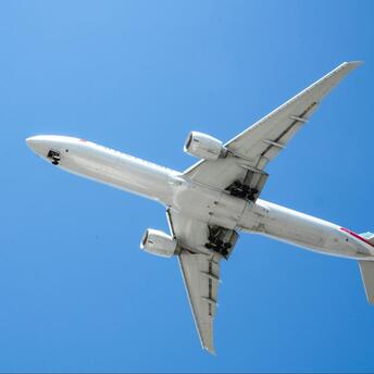 Airplane flying against a clear blue sky