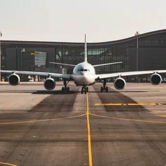 Airplane preparing for takeoff at Airport terminal