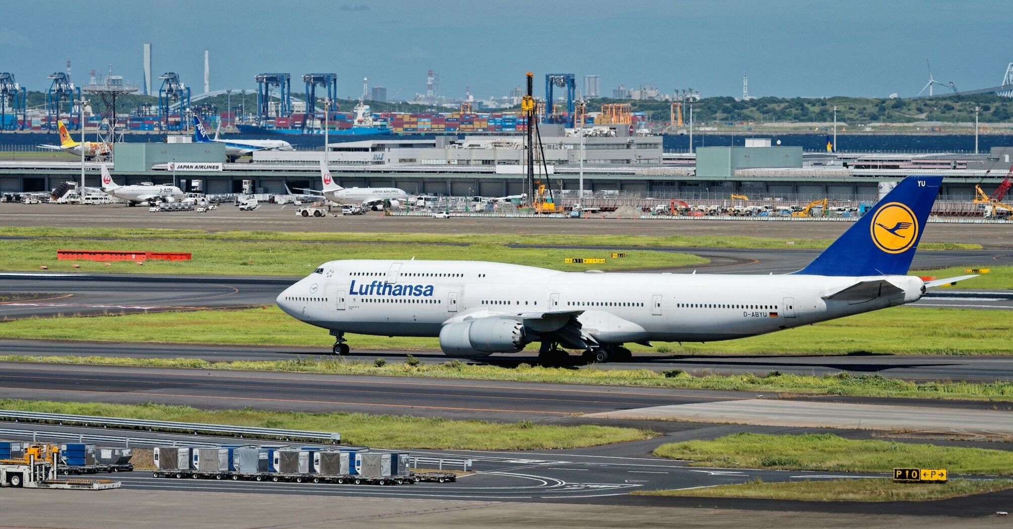 Lufthansa Boeing 747 taxiing at an international airport