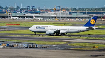 Lufthansa Boeing 747 taxiing at an international airport