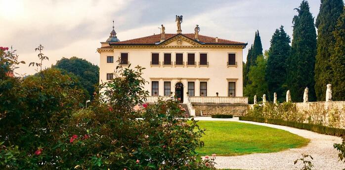 Renaissance-style villa surrounded by gardens and cypress trees in Fiesole near Florence