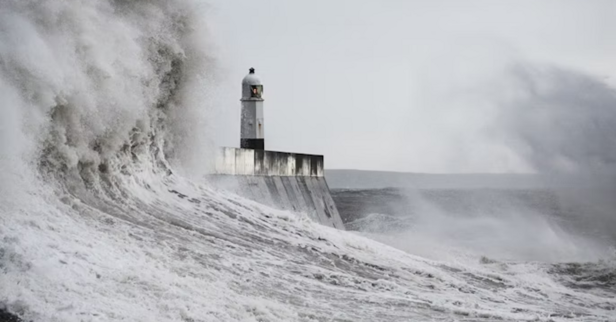 Lighthouse battered by massive storm waves