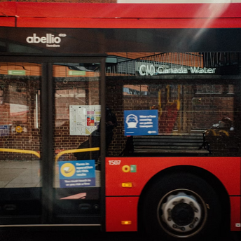 Red London bus on the C10 route near Canada Water