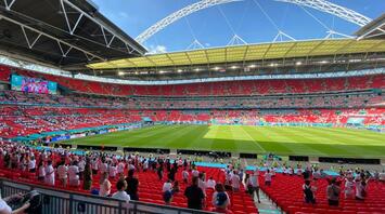 View of Wembley Stadium filled with England fans before a football match