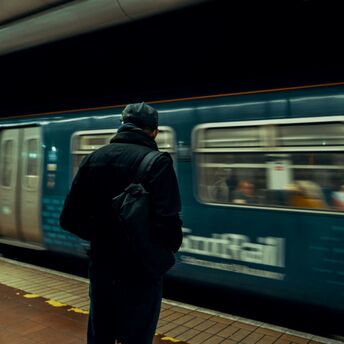 Passenger waiting for ScotRail train at the station