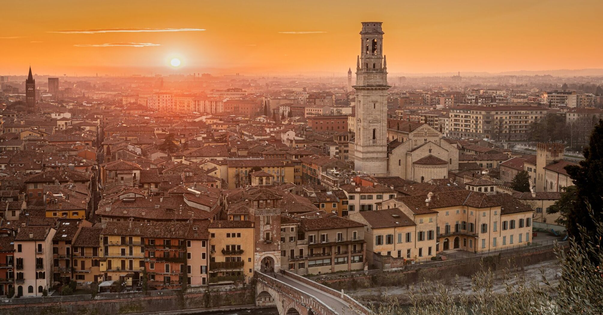 Sunset view over Verona’s historic centre