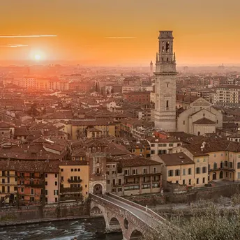 Sunset view over Verona’s historic centre