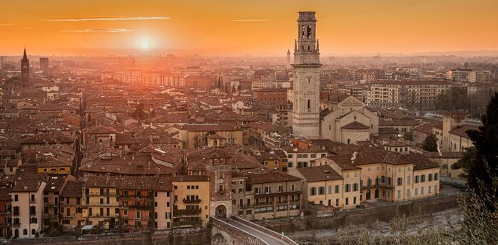Sunset view over Verona’s historic centre