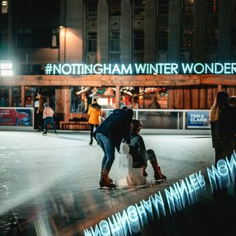 Skaters enjoying the ice rink at Nottingham Winter Wonderland