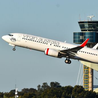 Virgin Australia aircraft lifting off during take-off