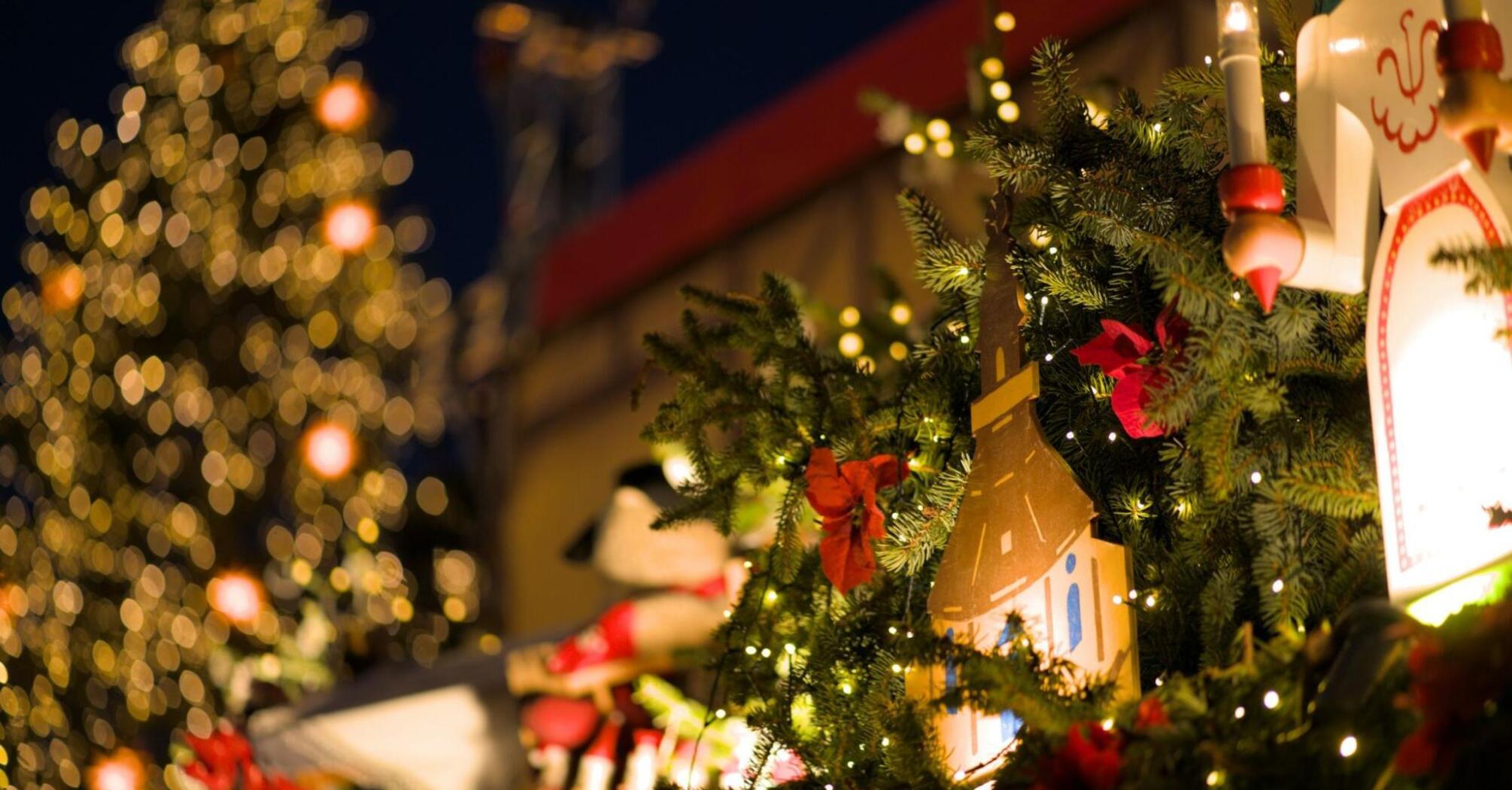 Christmas decorations and festive lights in Penrith town centre