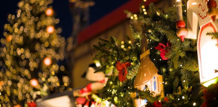 Christmas decorations and festive lights in Penrith town centre