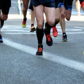 Runners taking part in a road race during a half marathon