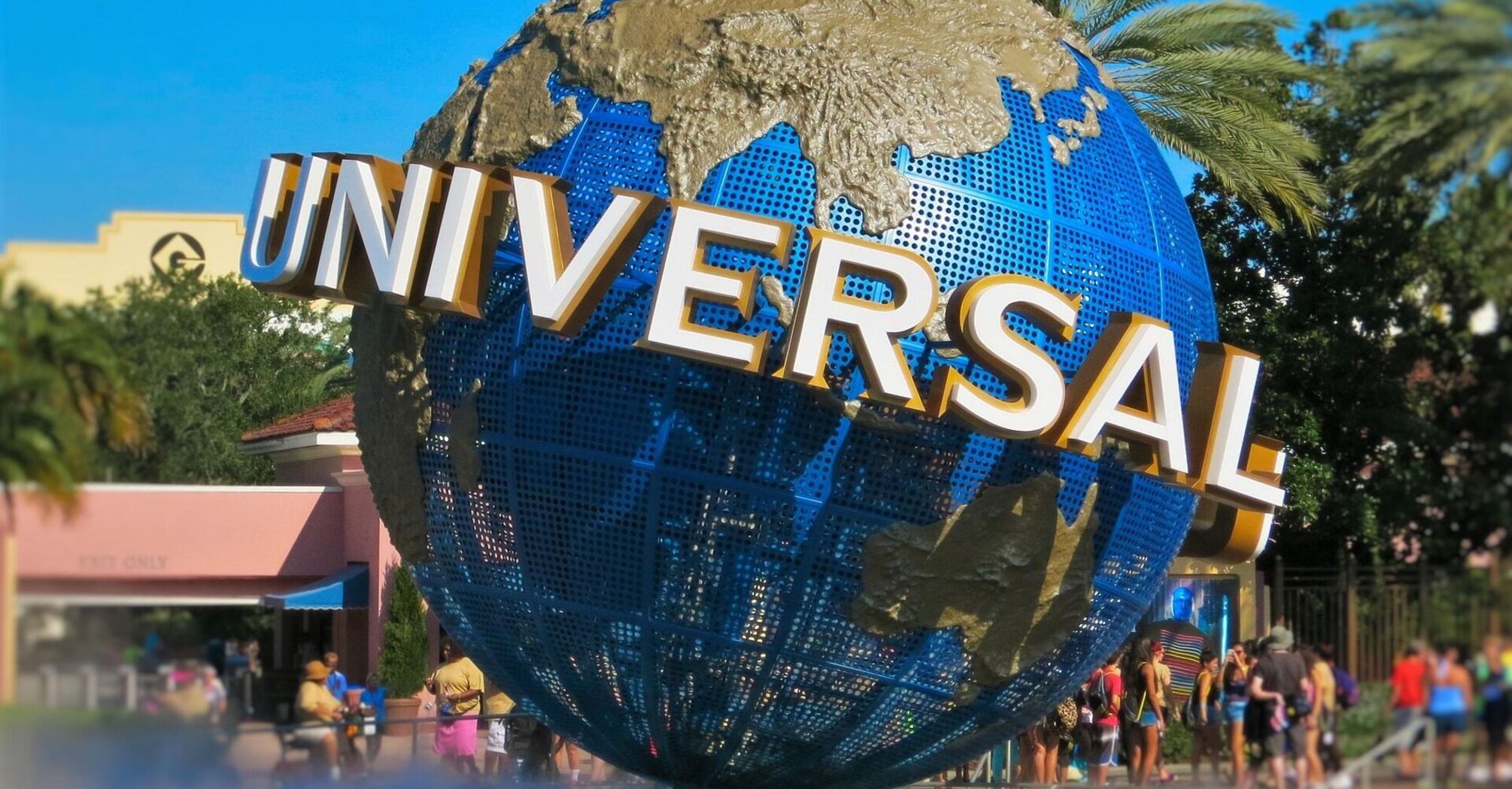 Universal globe monument at the entrance of a theme park
